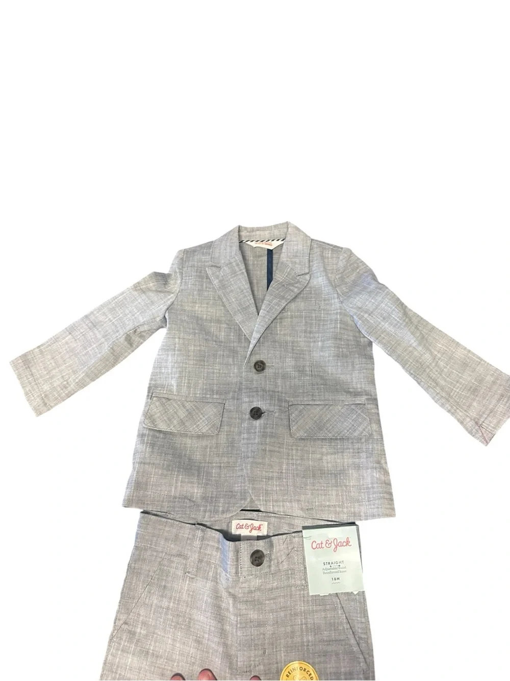 Cat & Jack Toddler Boys 2-Piece Suit Set Gray Textured Blazer Pants 18M NWT
